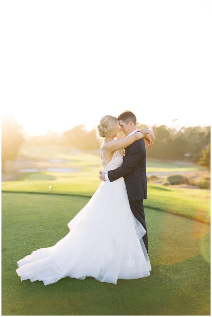 the bride and groom at sunset during their MPCC luxury wedding