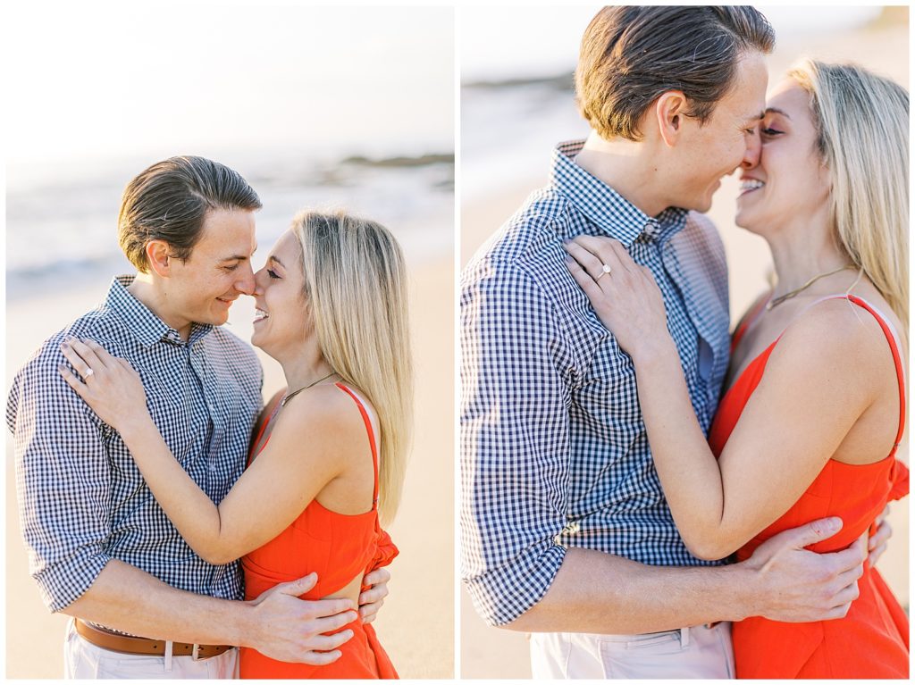 two images of a couple kissing