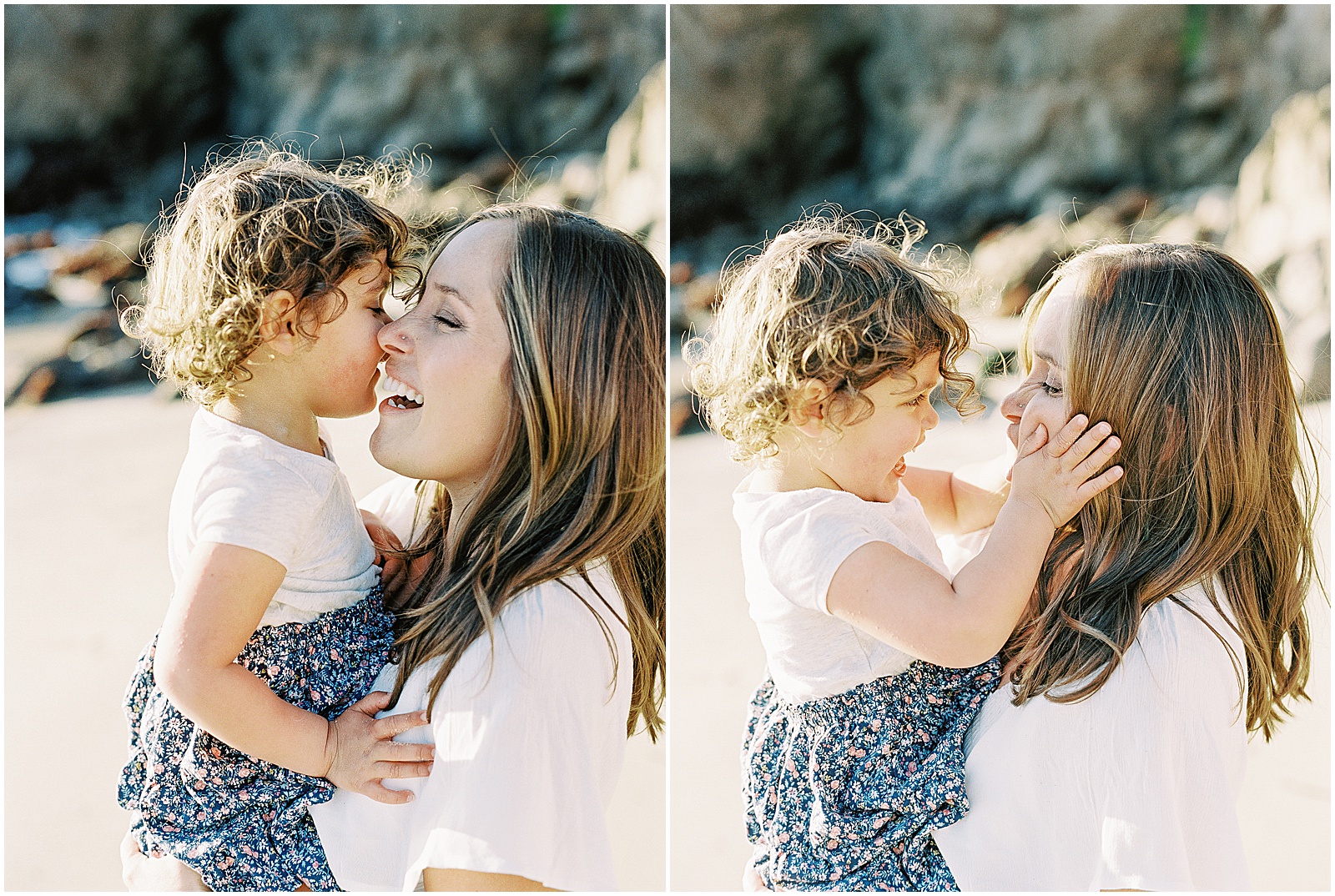 two images of a mother holding her child during Big Sur family shoot