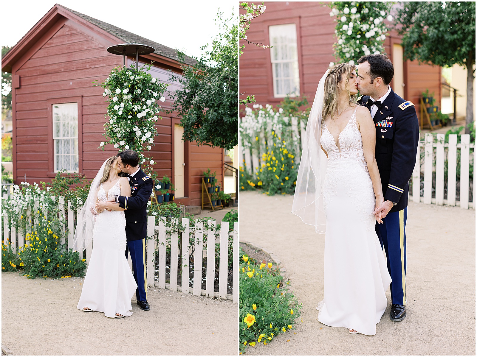 two portraits of a bride and groom by Monterey Wedding Photographer