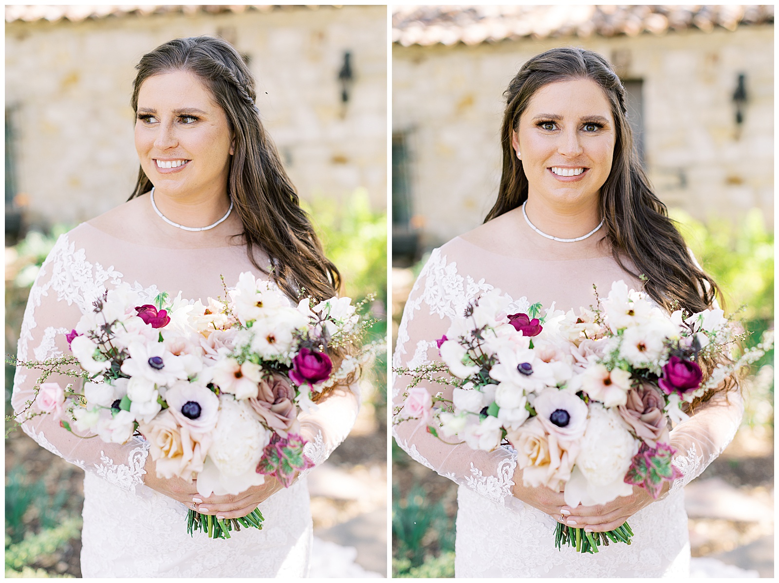 two images of bride on her wedding day