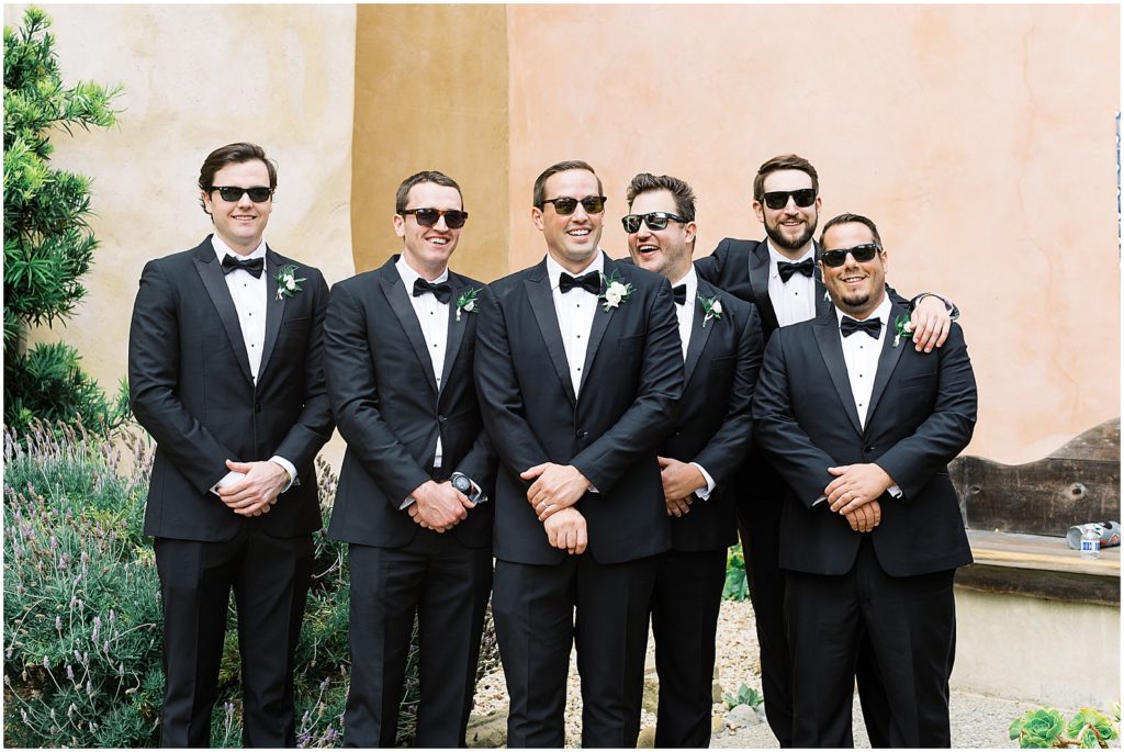 portrait of groomsmen posing in sunglasses by film photographer AGS Photo Art