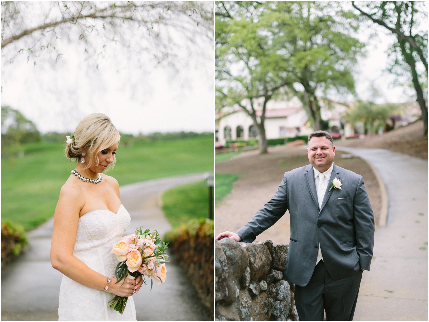 bride and groom outdoor portraits at country club wedding in california