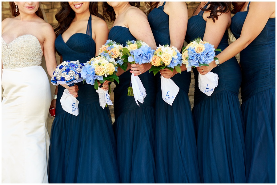 The Perry House Intimate wedding bridesmaids details royal blue gowns