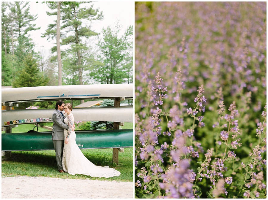 Unique wedding in the Poconos; bride and groom portrait by kayak wildflowers