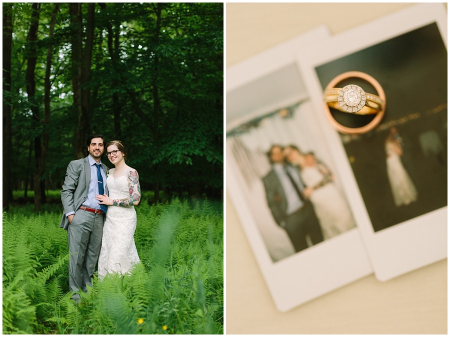 bride and groom woodsy portrait wedding rings polaroid 