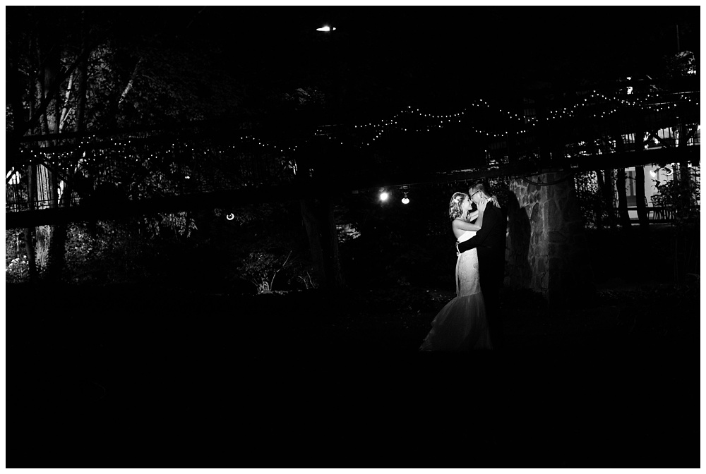 Bride and groom black and white night portrait at the Pomme by film photographer AGS Photo Art
