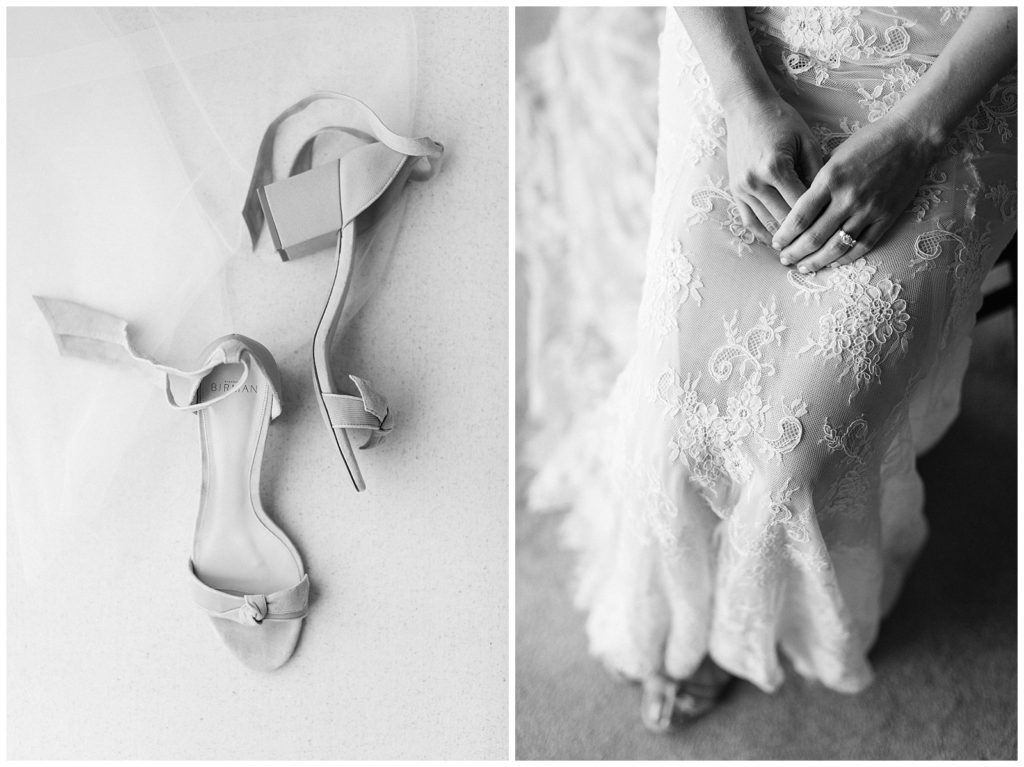Stunning bridal details in black and white. Shoes by Alexandre Birman and Pnina Tornai, Kleinfeld Bridal NYC dress