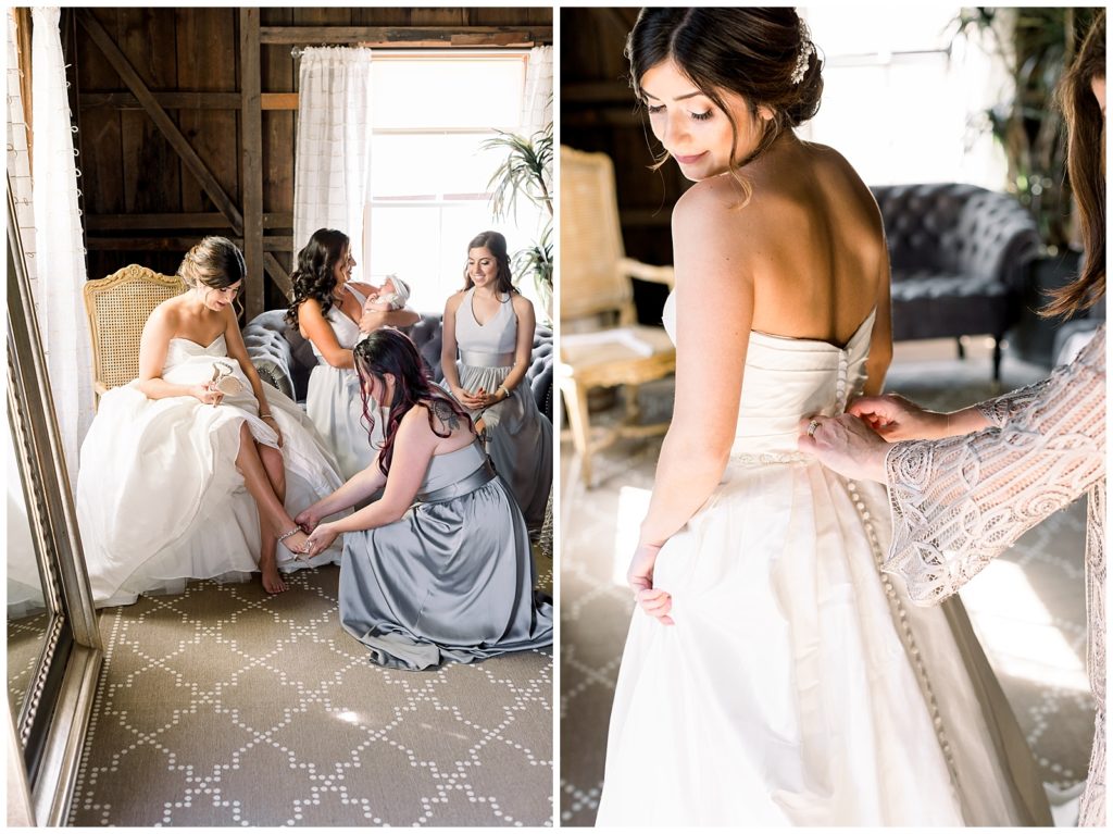 Bride getting ready with her bridesmaids at the Barns at Cooper Molera 