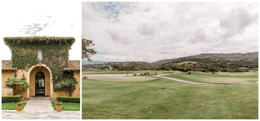 Entrance to the Club at Pasadera and view of the golf course greens