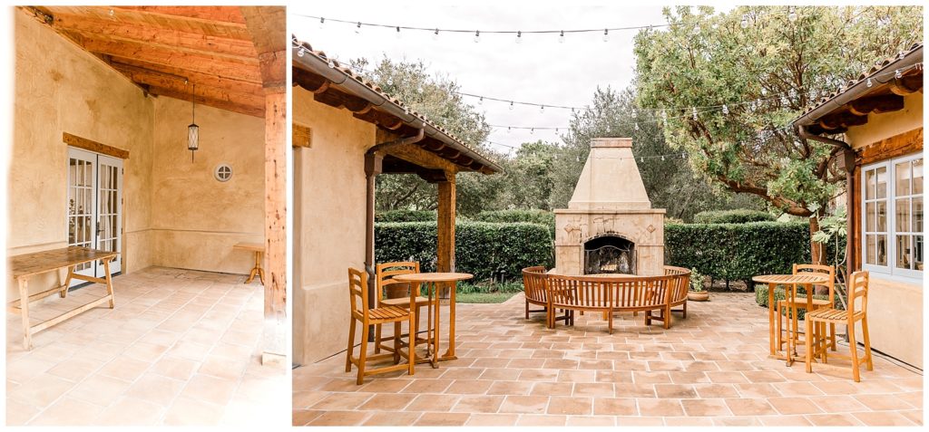 The Club at Pasadera Monterey wedding venue outdoor fireplace and courtyard