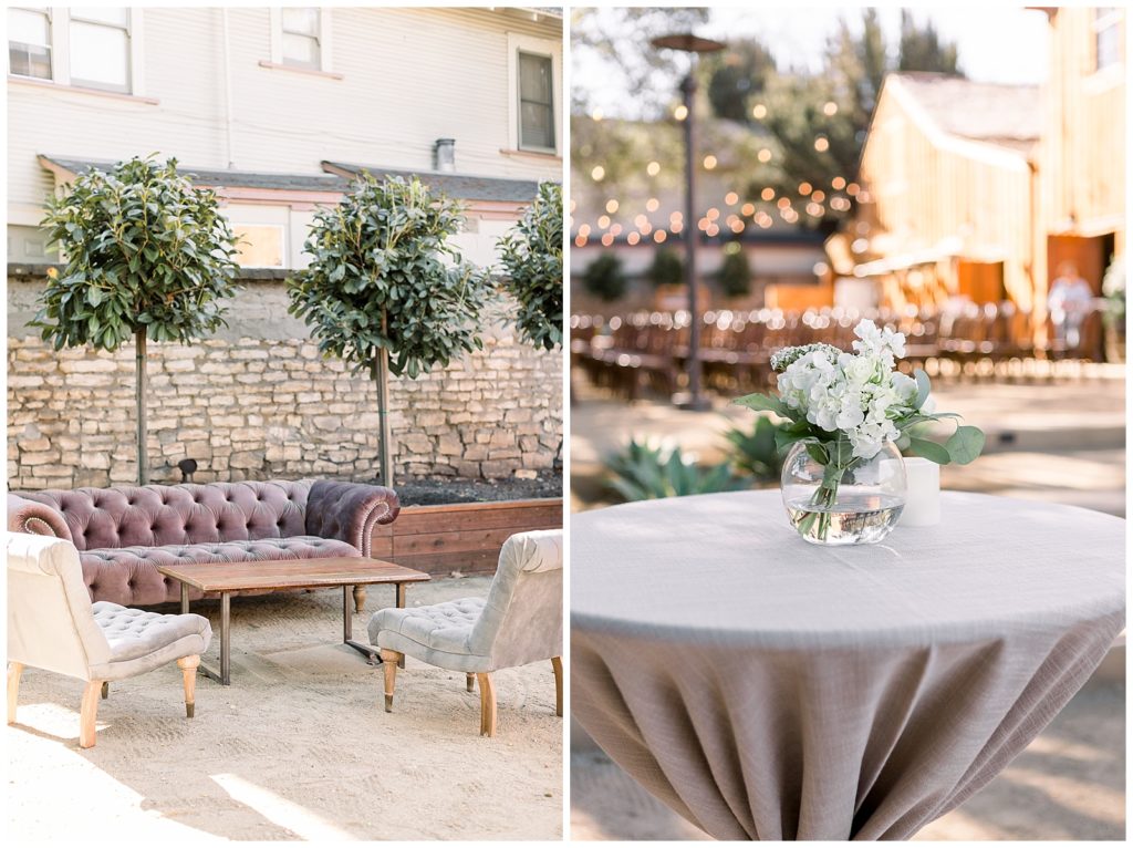 Wedding reception outdoor lounge seating at the Barns at Cooper Molera 