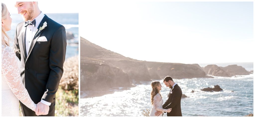 Bride and groom do a first look on the cliffs of Big Sur before their wedding
