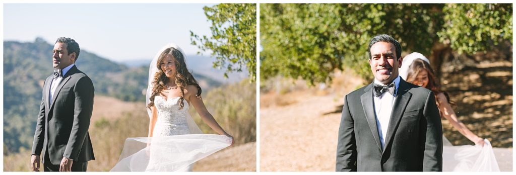 Mountaintop first look between bride and groom in Carmel Valley, CA