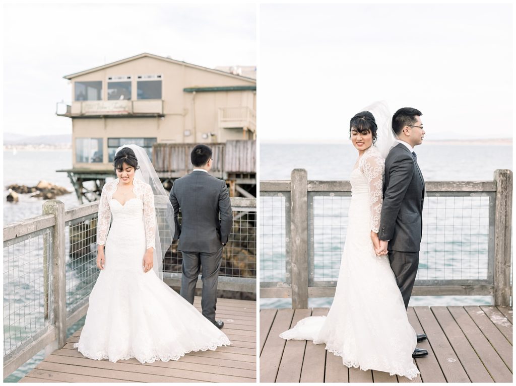 First look with bride and groom on the coast in Monterey
