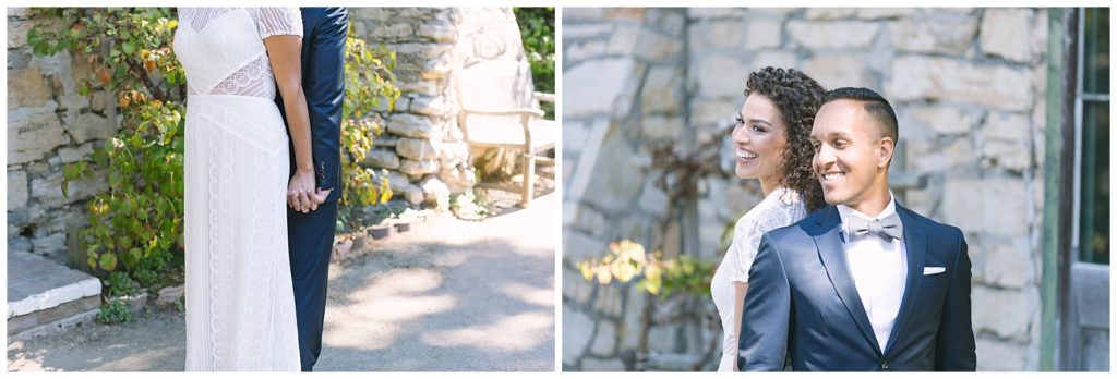 First look details between bride and groom in Monterey, CA