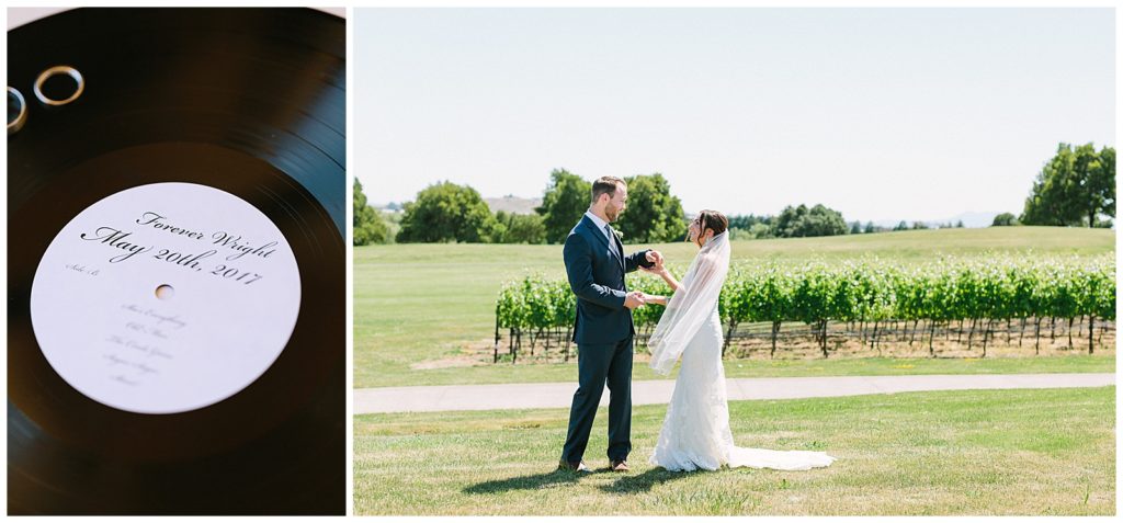Custom Record and first look napa valley wedding