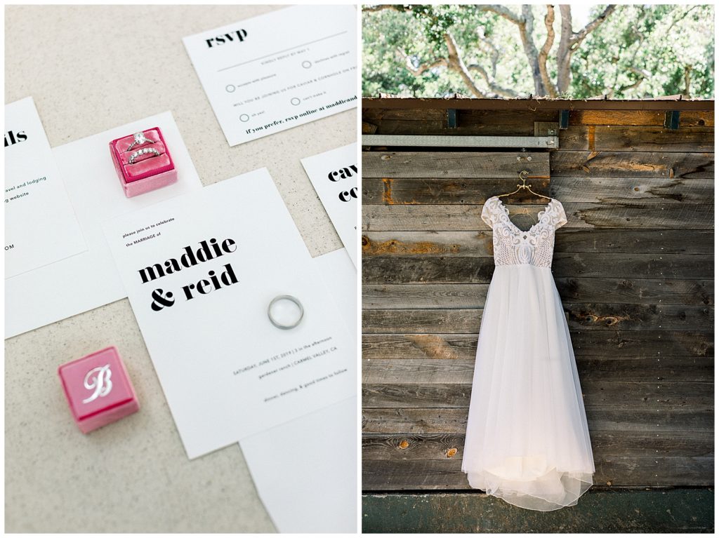 Pink The Mrs. Box and wedding gown