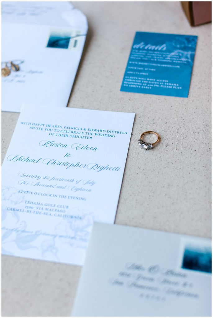 Blue invitation suite and ring