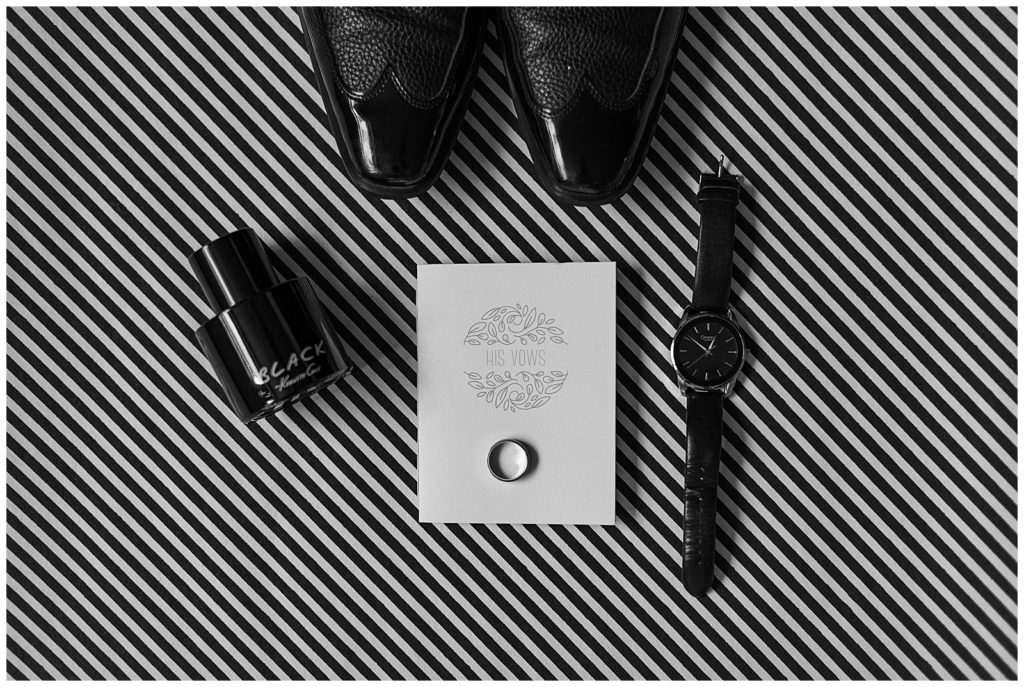 groom details black and white wedding bag details