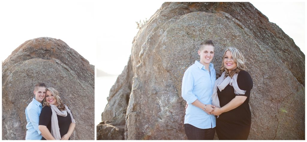 couple portraits with Wedding Rock in the background