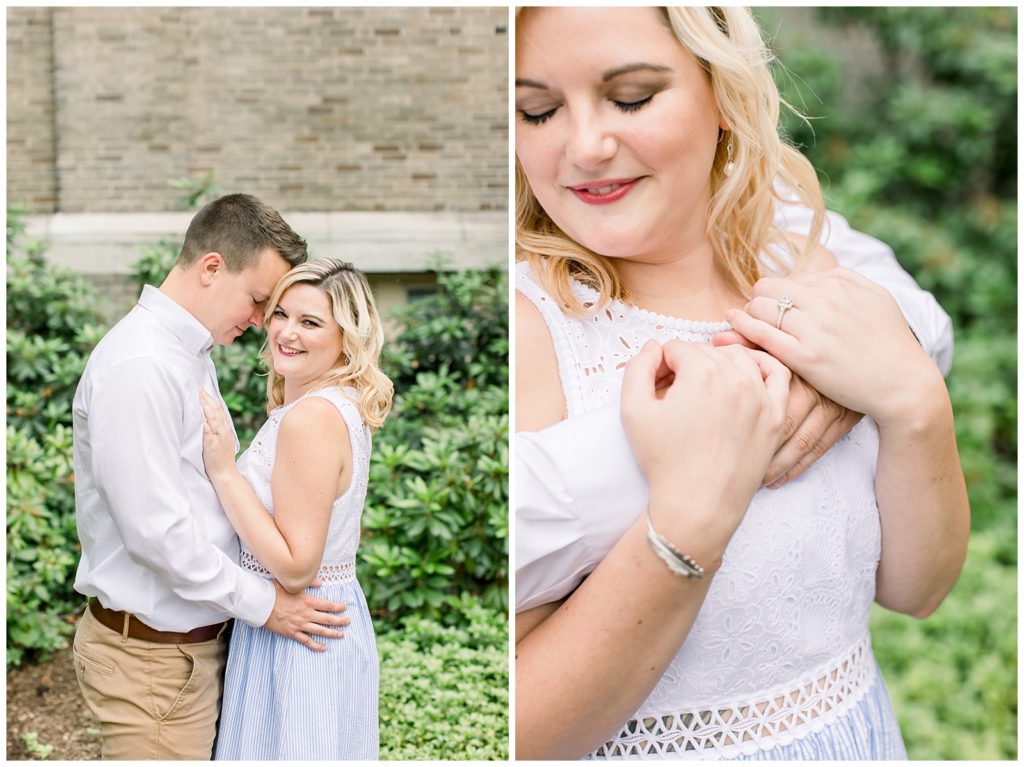 couple portraits with brick walls and greenery