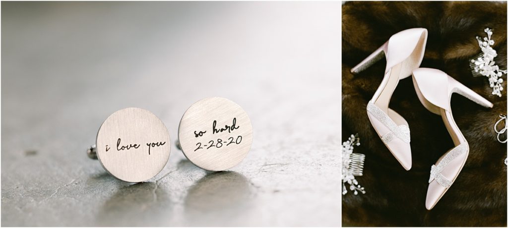 i love you cufflinks and heirloom mink romantic warehouse wedding details