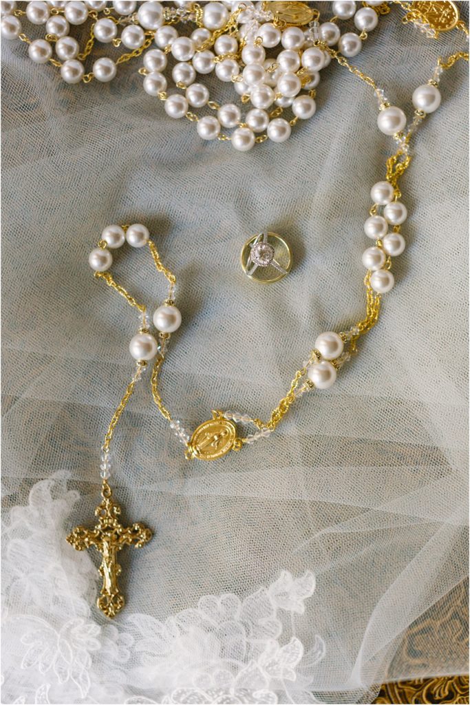 rosary beads spanish style textural wedding details Mission Basilica and Quail Lodge Carmel