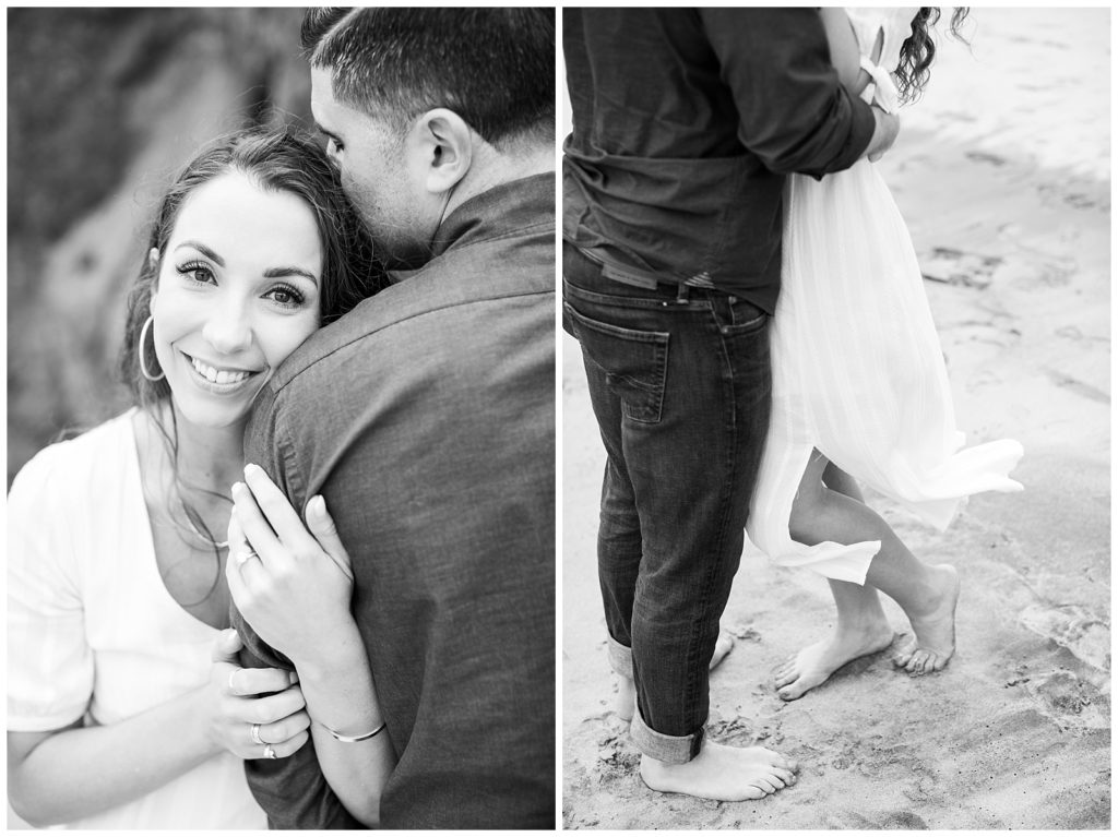 windy black and white engagement session in Big Sur on the beach by film photographer AGS Photo Art 