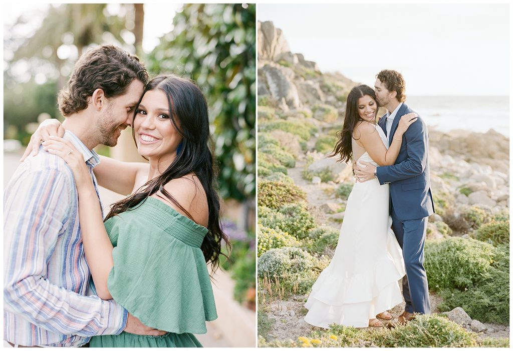 beautiful greenery surrounding couple embracing each other at Pebble Beach