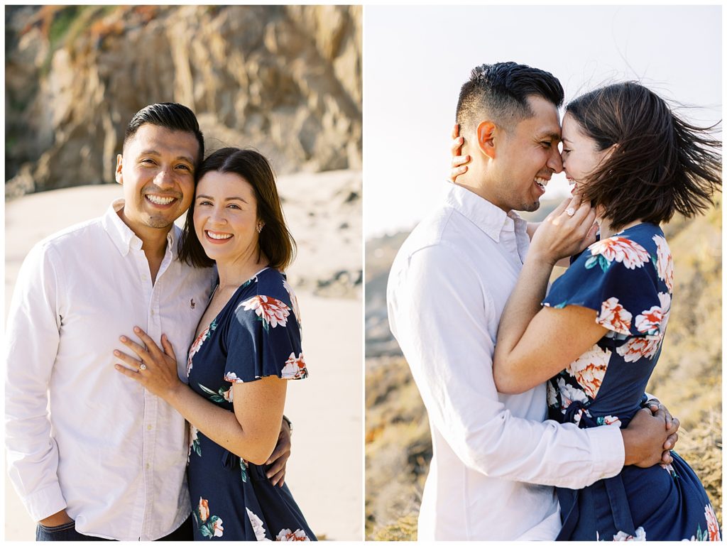 joyfully grinning couple portraits at the beach by film photographer Ags Photo Art