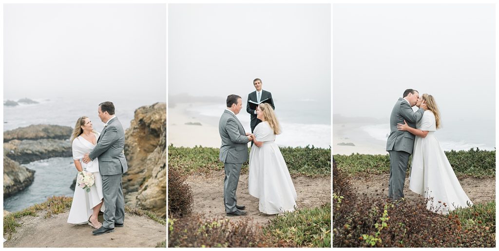 Big Sur, CA Elopement ceremony portraits with bride and groom's officiant in the background by film photographer AGS Photo Art