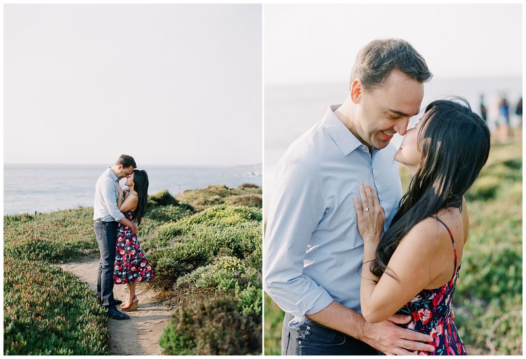 Big Sur Surprise Proposal portraits of the couple touching their foreheads and noses together while smiling in celebration of their surprise proposal in Big Sur, CA by film photographer AGS Photo Art