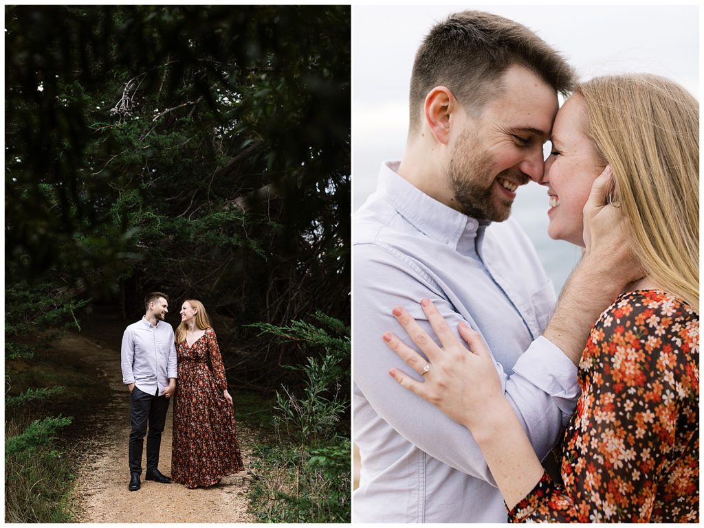 couple portraits in the forest and on the coastline