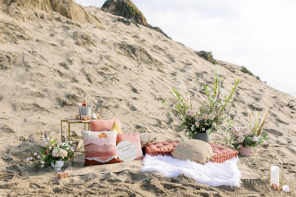 Monterey surprise proposal picnic on the beach setup by Pocketful of Plans