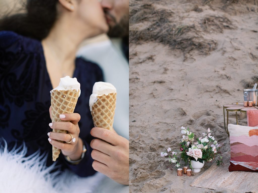 couple with vanilla ice cream at their picnic setup