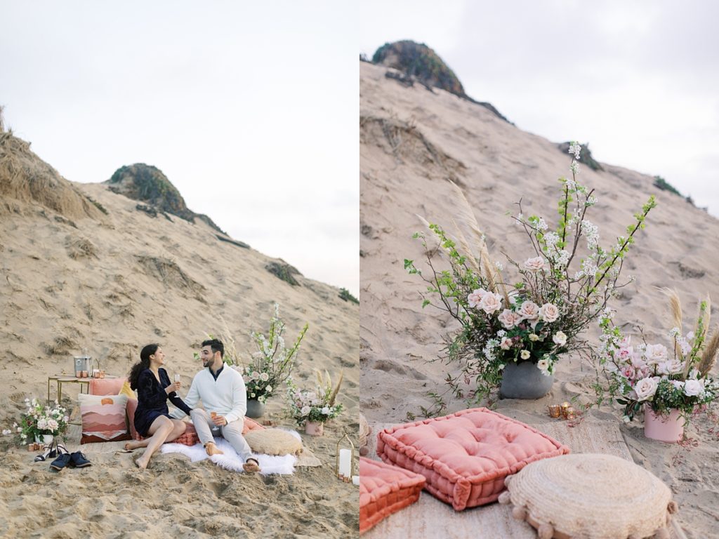 pink and beige picnic set up for proposal