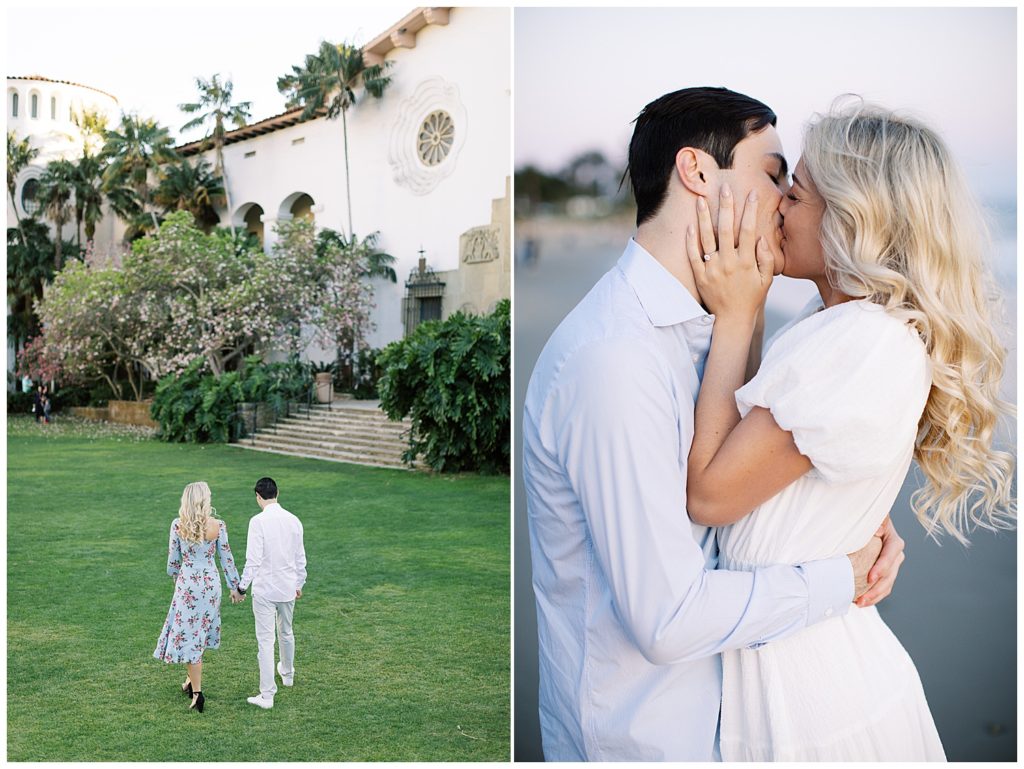 couple portraits at the Santa Barbara Courthouse and at Butterfly Beach by film photographer AGS Photo Art