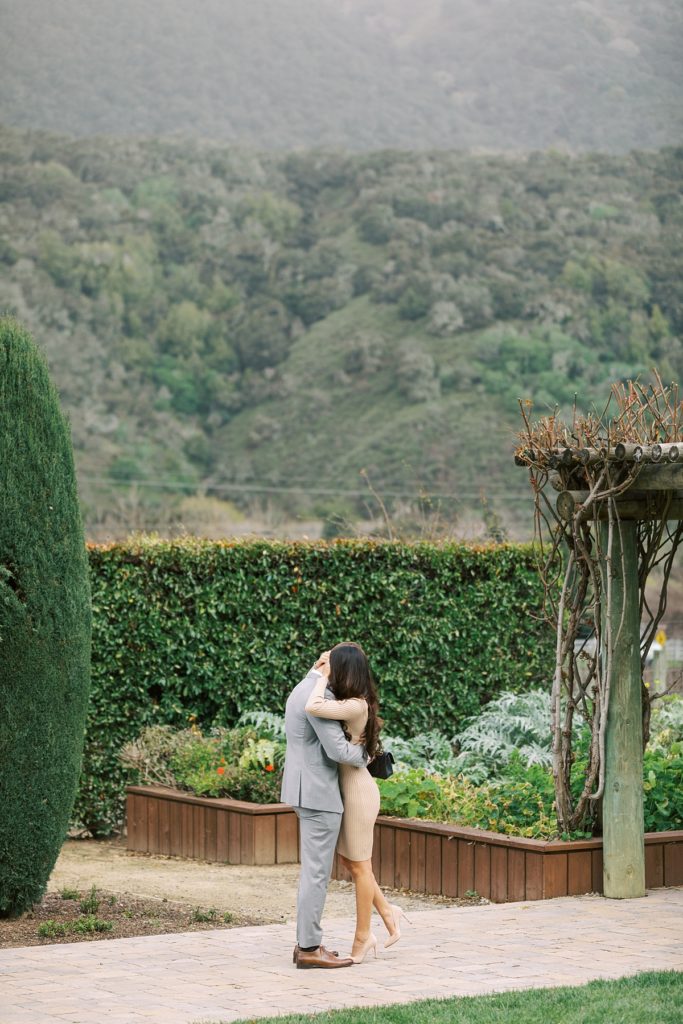 portrait of couple embracing in rose garden at Bernardus Lodge & Spa by film photographer AGS Photo Art
