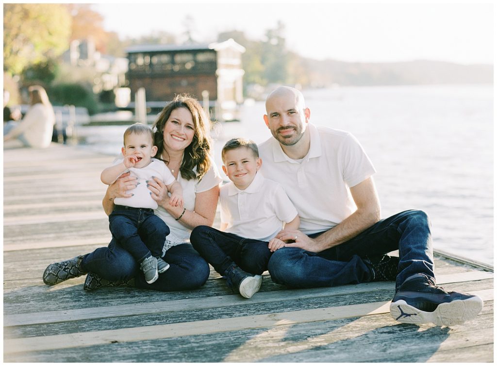 family portrait on the docks at Lake Mohawk in Sparta, New Jersey by film photographer AGS Photo Art