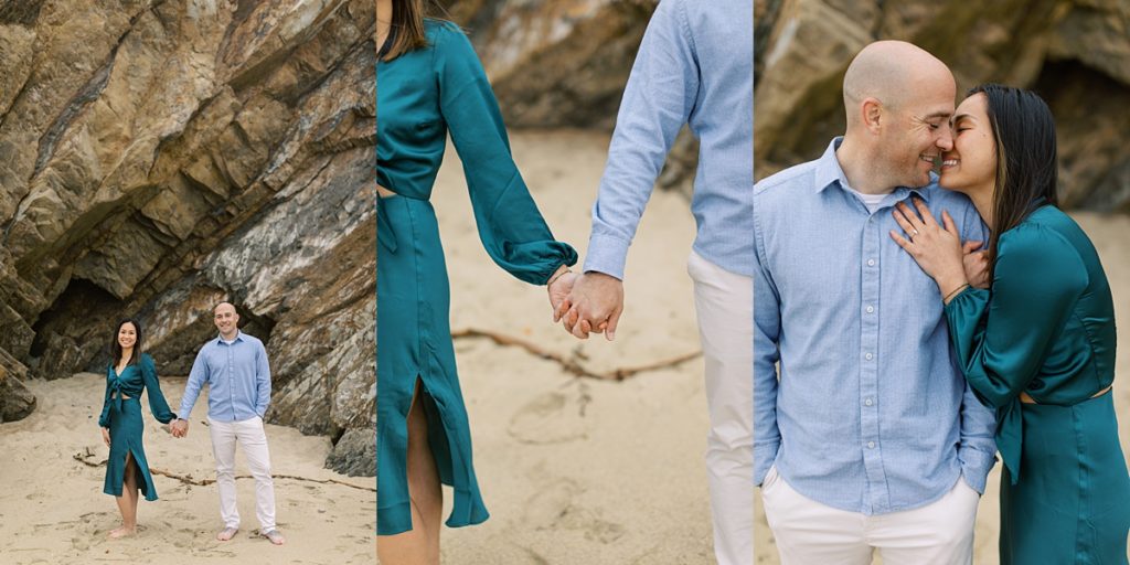 set of 3 photos of the couple at Garrapata Beach for their Big Sur surprise proposal