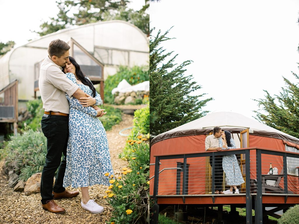 couple portraits in front of the yurts at Treebones Resort