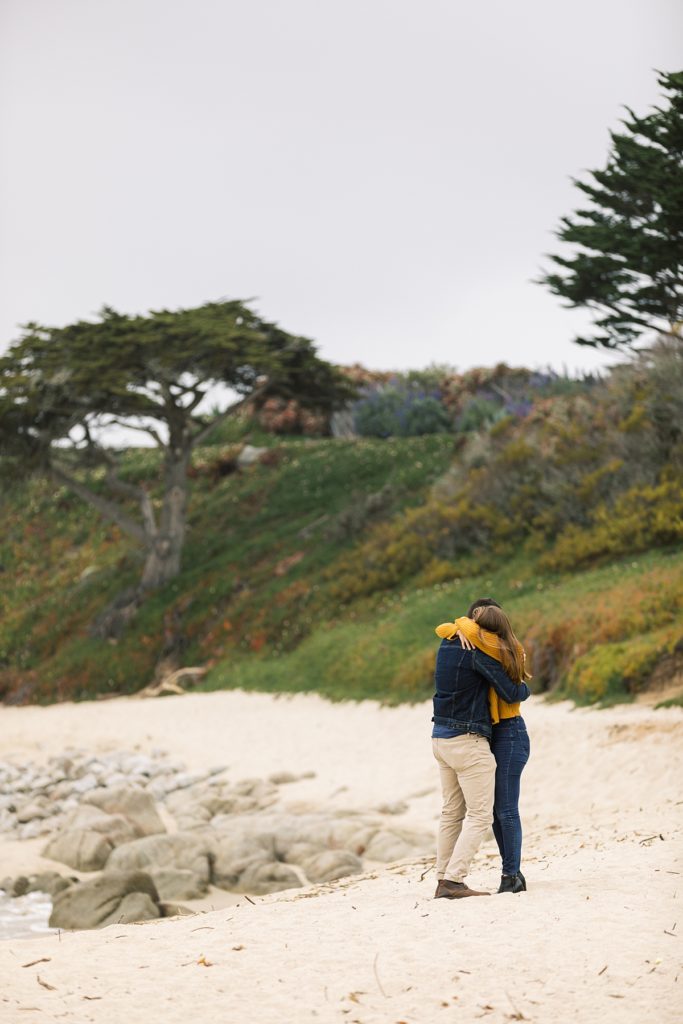 surprise proposal portrait at Carmel Beach by film photographer AGS Photo Art