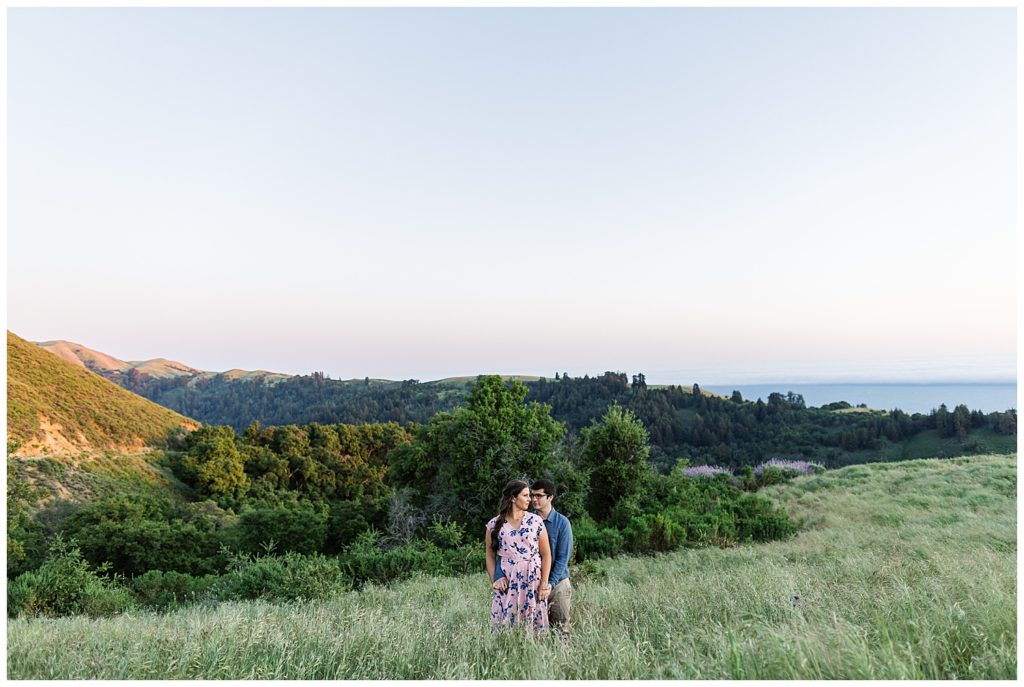 couple's engagement session in Big Sur in a large, open, grassy field by film photographer AGS Photo Art