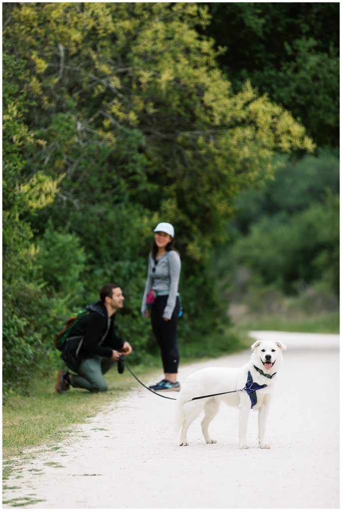 couple and their dog in Carmel Valley on a hiking trail