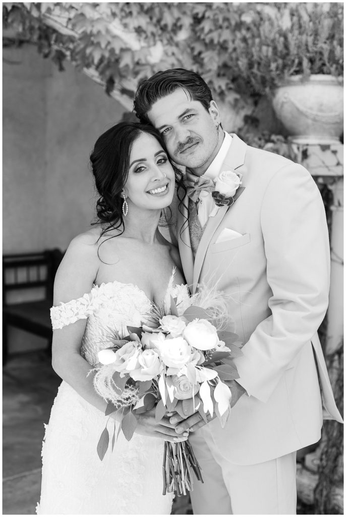 black and white bride and groom wedding portrait at Chateau Carmel by film photographer AGS Photo Art