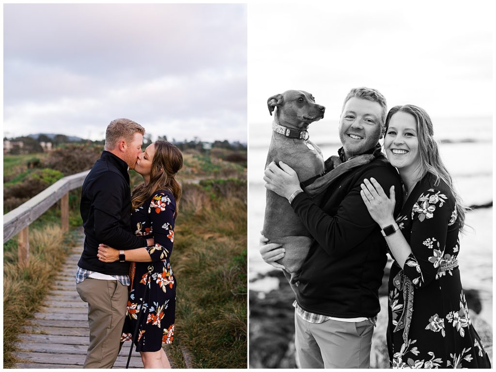 Engagement portrait session at Pebble Beach with dog