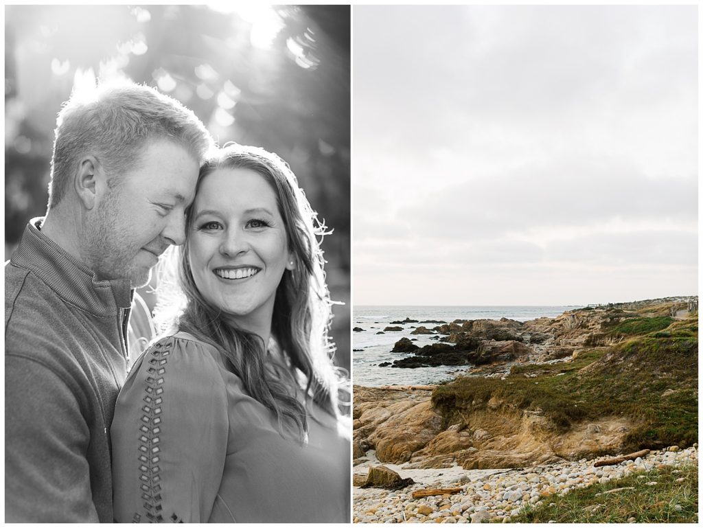 black and white Pebble Beach engagement portrait session by film photographer AGS Photo Art