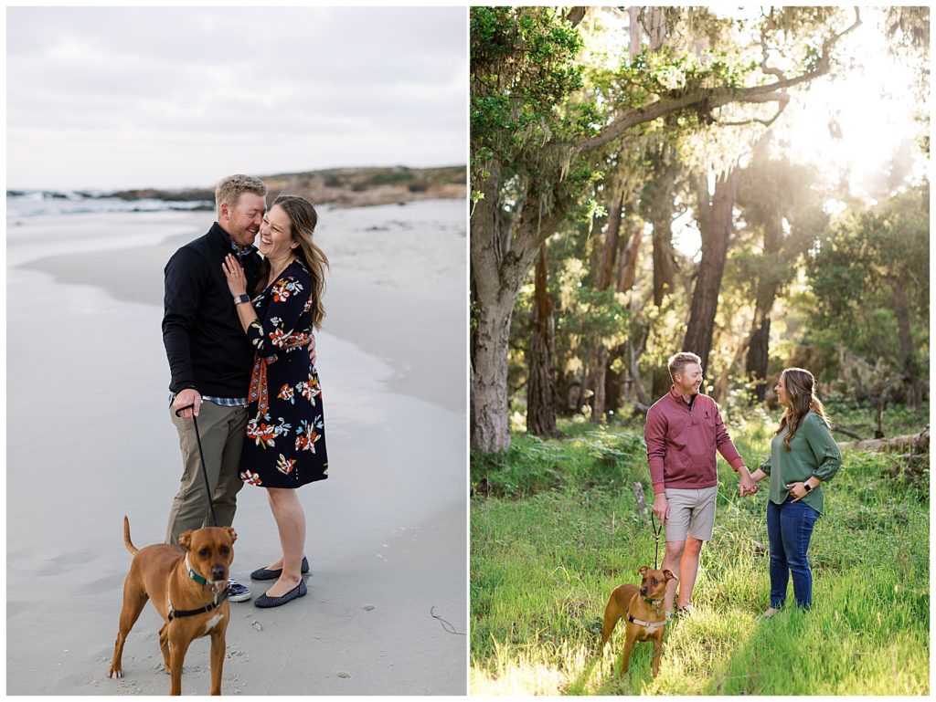 engagement session at Pebble Beach with dog by film photographer AGS Photo Art