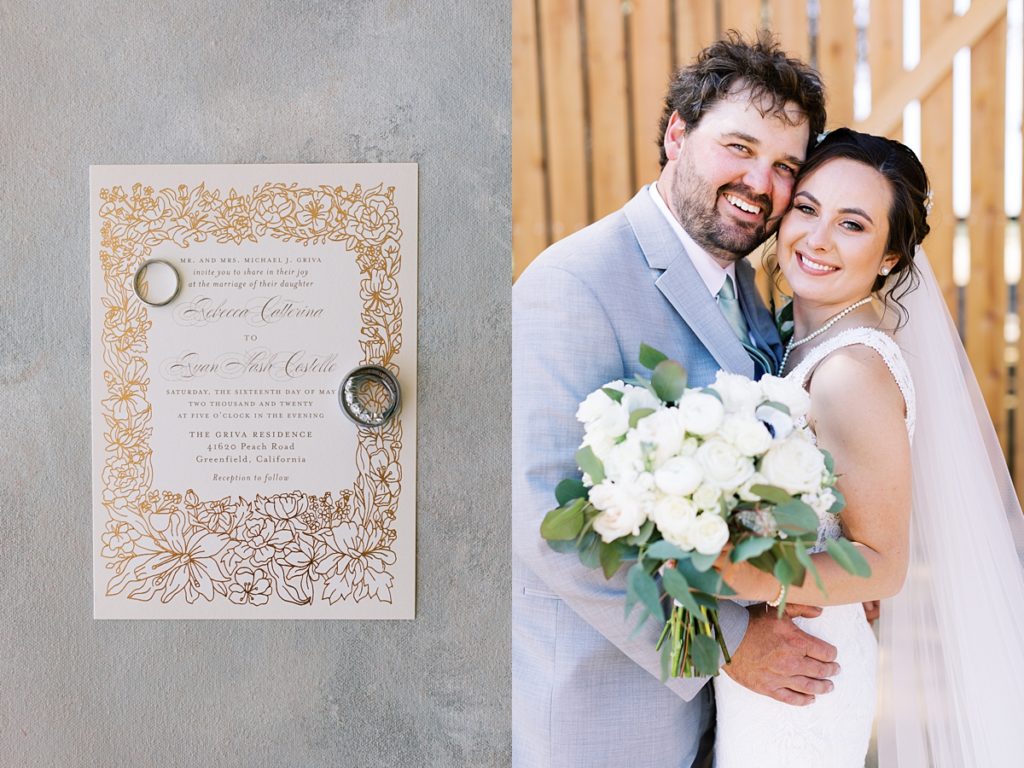 Monterey wedding invitation suite + a portrait of the bride and groom by film photographer AGS Photo Art